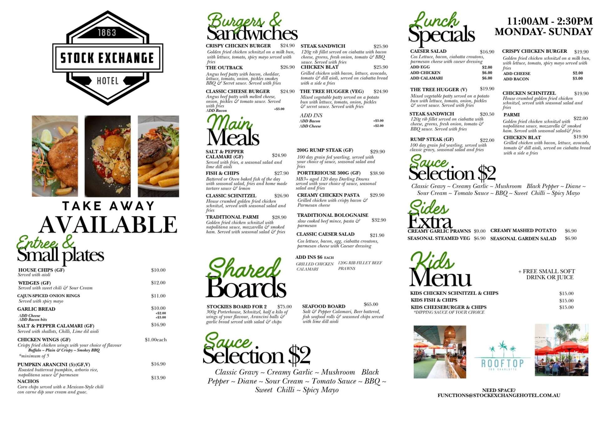 Stock Exchange Hotel Brisbane – food menu preview